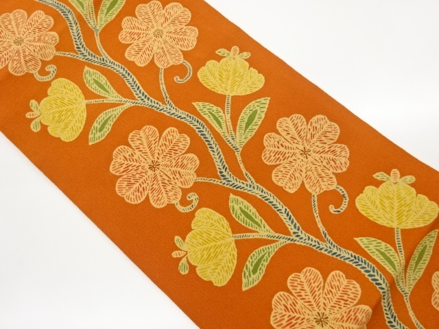 JAPANESE KIMONO / NAGOYA OBI / CHIRIMEN / ARABESQUE FLOWER 